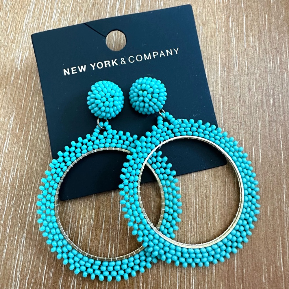 [NEW UNWORN] NEW YORK & COMPANY Seed Bead Drop Earring, Teal green